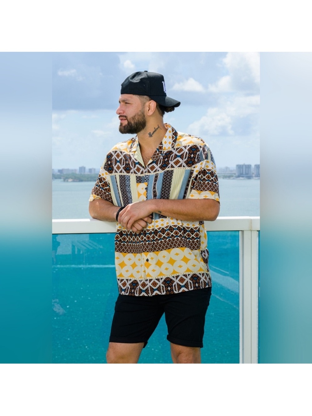 Young La Cabo geometric  Print Camp Shirt - Yellow/Black